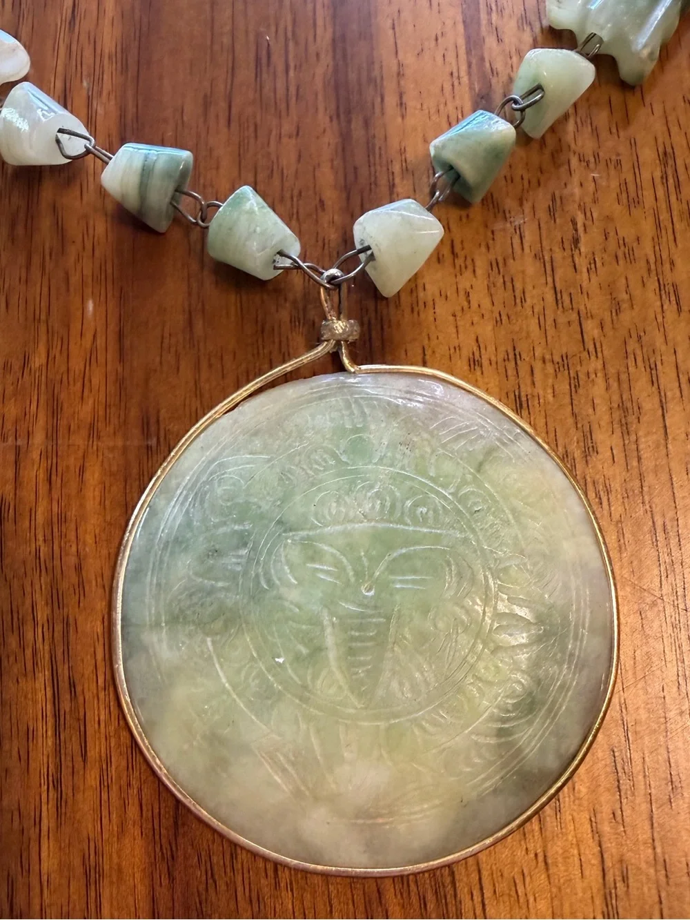 Green Marbled Jade Amulet Pendant Necklace